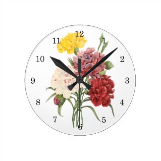 Vintage Carnations Dianthus Garden Flowers Redoute Wall Clocks