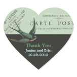 Vintage Carte Postal Sparrow Heart  Sticker