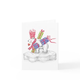 Vintage Cartoon Polar Bear with Christmas Presents Card