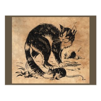 Vintage Cat and Rat Print Postcard