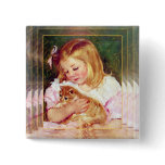 Vintage Cat Art:  "Girl Holding A Cat" buttons