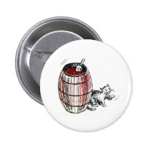 Vintage Cat Beside Wooden Barrel Pinback Buttons