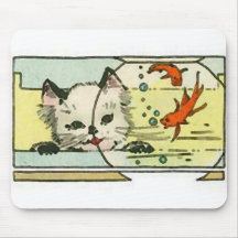 Vintage Cat with Fish Bowl Mouse Pads