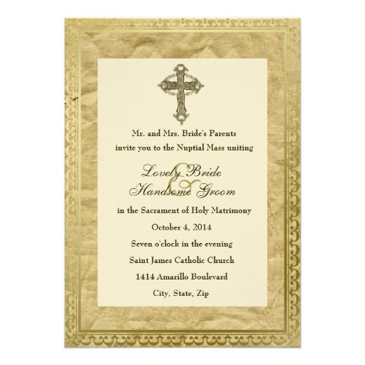 Vintage Catholic Cross Wedding Invitation