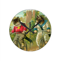 Vintage Cats on Bicycle Wall Clock