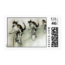Vintage Cats on Bikes Postage Stamp