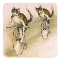 Vintage Cats on Bikes Square Sticker