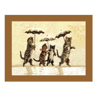 Vintage Cats Umbrellas Snow Post Cards