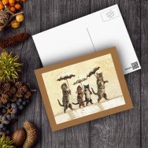 Vintage Cats Umbrellas Snow postcards