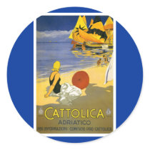Vintage Cattolica Italian Travel Art Round Sticker