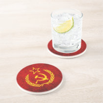 cccp, vintage, flag, rustic, slightly less funny, hammer, cool, urban, slightly less humorous, coasters, retro, ussr, pattern, dirty, old, sickle, russian federation, funny, russia, patriot, sandstone drink coaster, Descanso para copos com design gráfico personalizado
