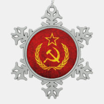 cccp, vintage, flag, retro, hammer, sickle, urban, ussr, pattern, christmas ornament, russian federation, funny, russia, patriot, pewter snowflake ornament, [[missing key: type_photousa_ornamen]] with custom graphic design