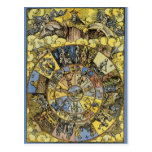 Vintage Celestial Astrology, Zodiac Wheel, 1555 Post Card