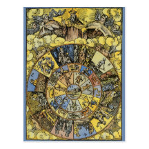 Vintage Celestial Astrology, Zodiac Wheel, 1555 Post Card