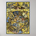 Vintage Celestial Astrology, Zodiac Wheel, 1555 Posters