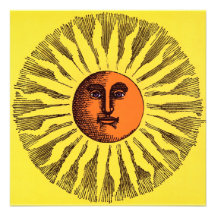 Vintage Celestial Yellow Smiling Happy Hippie Sun Announcement