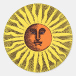 Vintage Celestial Yellow Smiling Happy Hippie Sun Round Stickers