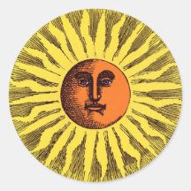 Vintage Celestial Yellow Smiling Happy Hippie Sun Round Stickers