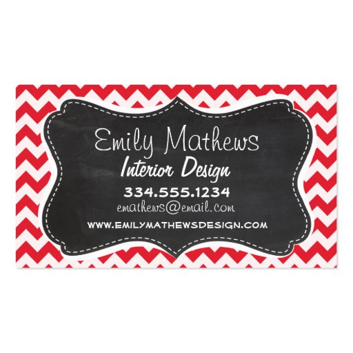 Vintage Chalk Alizarin Crimson Chevron; zig zag Business Card Template