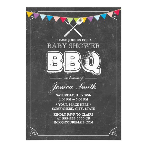 Vintage Chalkboard Baby Shower BBQ Party Personalized Invitations (front side)