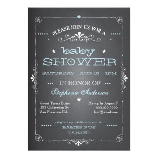 Vintage Chalkboard Baby Shower Boy Blue Invitation