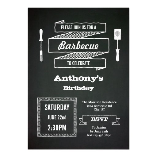 Vintage Chalkboard Birthday BBQ Invitation