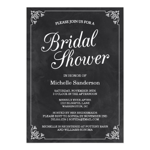 Vintage Chalkboard Bridal Shower Invites (front side)
