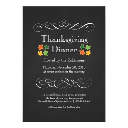 Vintage Chalkboard Classic Thanksgiving Dinner Personalized Invites