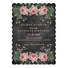   Vintage Chalkboard Floral Rose Bridal Shower 5x7 Paper Invitation Card