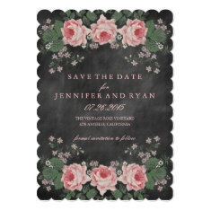   Vintage Chalkboard Floral Rose Save the Date 5x7 Paper Invitation Card