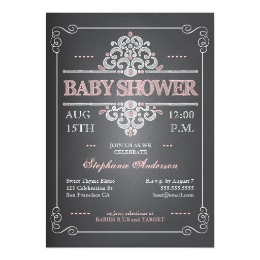 Vintage Chalkboard Girl Baby Shower Invitation (front side)