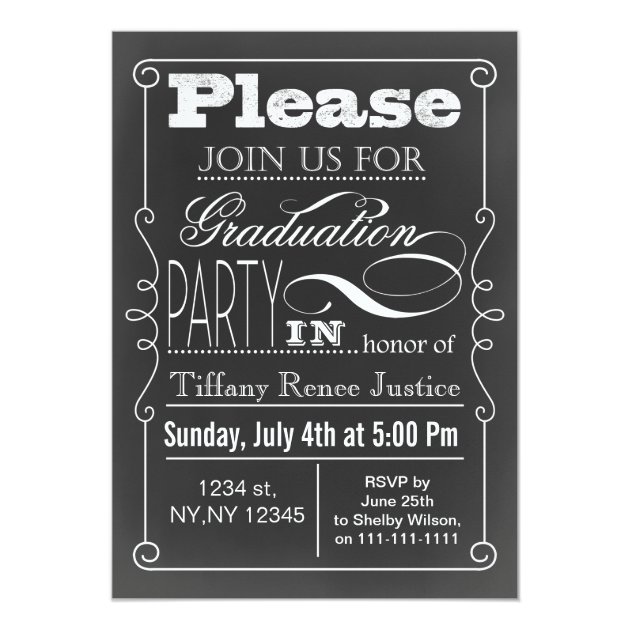 Vintage Chalkboard Graduation party Invitation (front side)