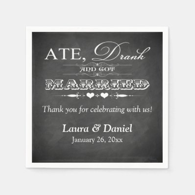 Vintage Chalkboard, Hearts Wedding Napkins 3