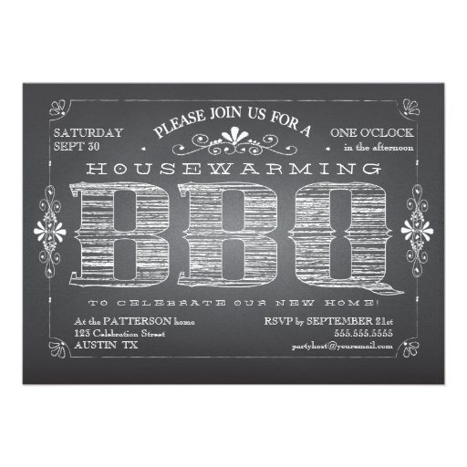 Vintage Chalkboard Housewarming BBQ Invitation (front side)