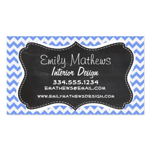 Vintage Chalkboard look, Blue Chevron Pattern Business Card (front side)