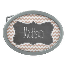 Vintage Chalkboard look; Brown Chevron Pattern Oval Belt Buckle