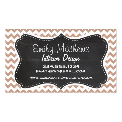Vintage Chalkboard look; Brown Chevron Pattern Business Cards