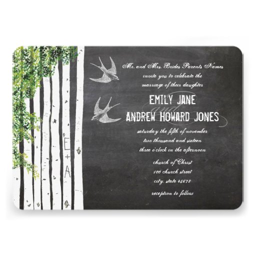 Vintage Chalkboard Love Bird Birch Tree Wedding Cards