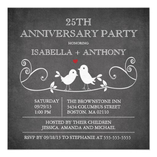 Vintage Chalkboard Love Birds Anniversary Party Personalized Invitations (front side)