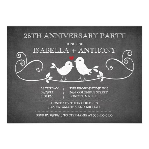 Vintage Chalkboard Love Birds Anniversary Party Personalized Invite (front side)