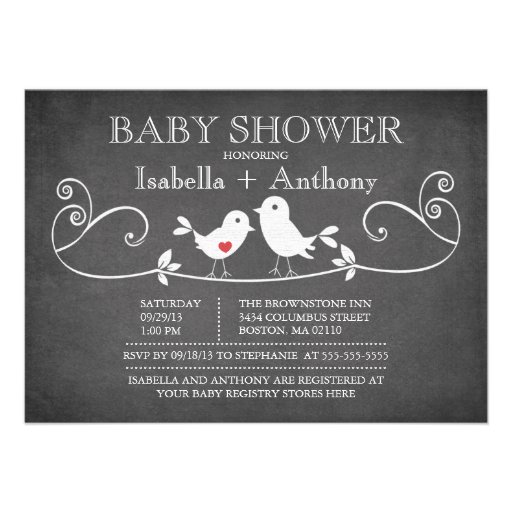 Vintage Chalkboard Love Birds Baby Shower Personalized Announcement