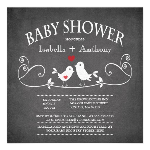 Vintage Chalkboard Love Birds Baby Shower Personalized Announcements