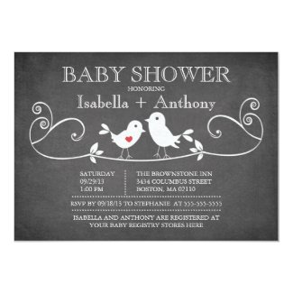 Vintage Chalkboard Love Birds Baby Shower 5x7 Paper Invitation Card