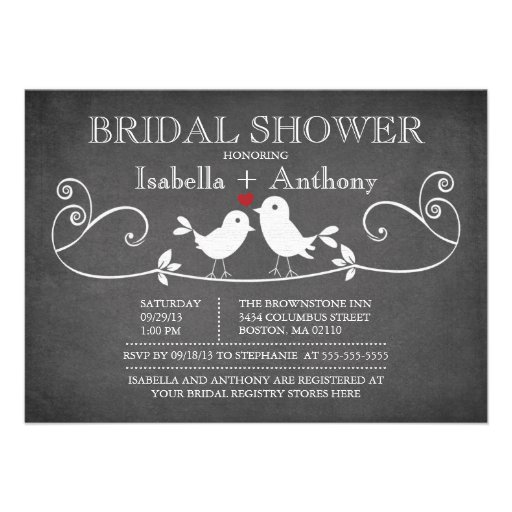 Vintage Chalkboard Love Birds Bridal Shower Custom Invites