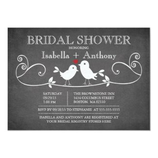 Vintage Chalkboard Love Birds Bridal Shower 4.5x6.25 Paper Invitation Card