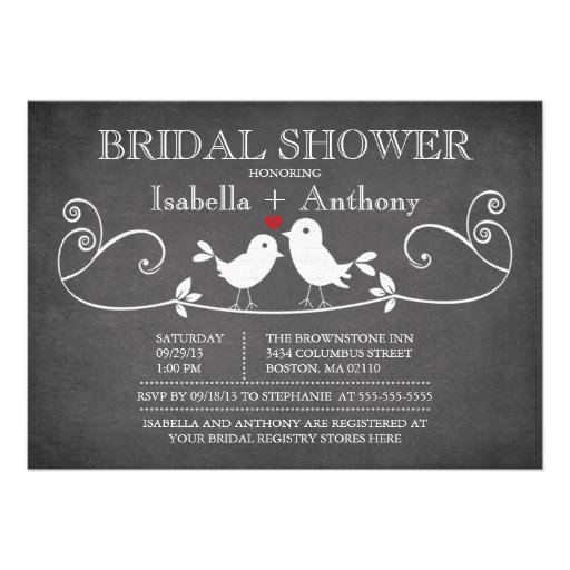 Vintage Chalkboard Love Birds Bridal Shower Announcements