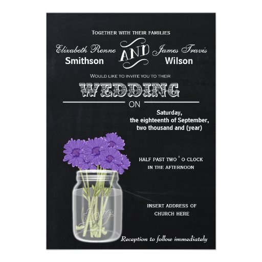 Vintage Chalkboard Mason Jar floral wedding invite