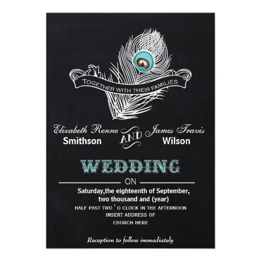 Vintage Chalkboard peacock wedding invite