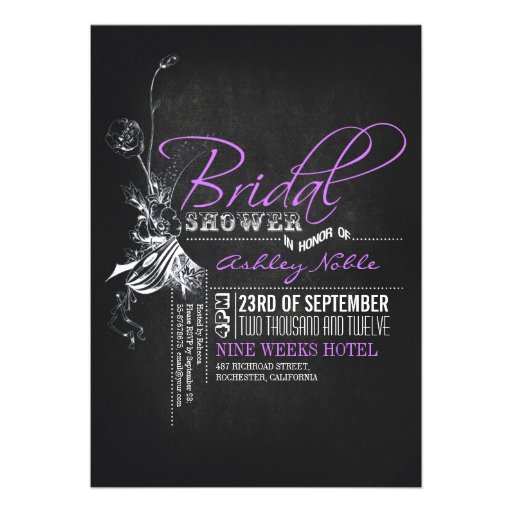 Vintage Chalkboard Purple Bridal Shower Invites