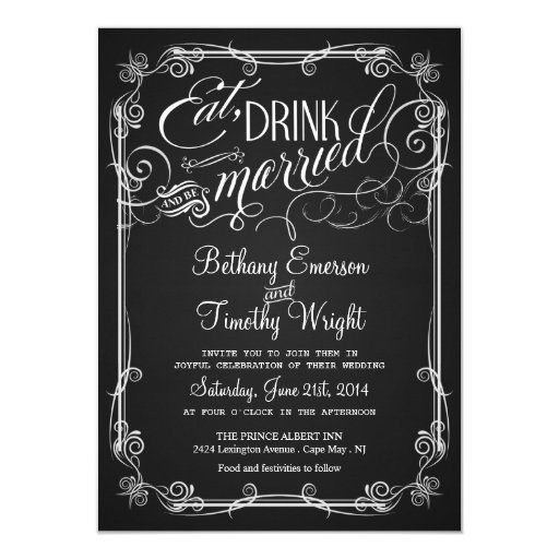 Vintage Chalkboard Semi-Formal Wedding Invitations | Zazzle